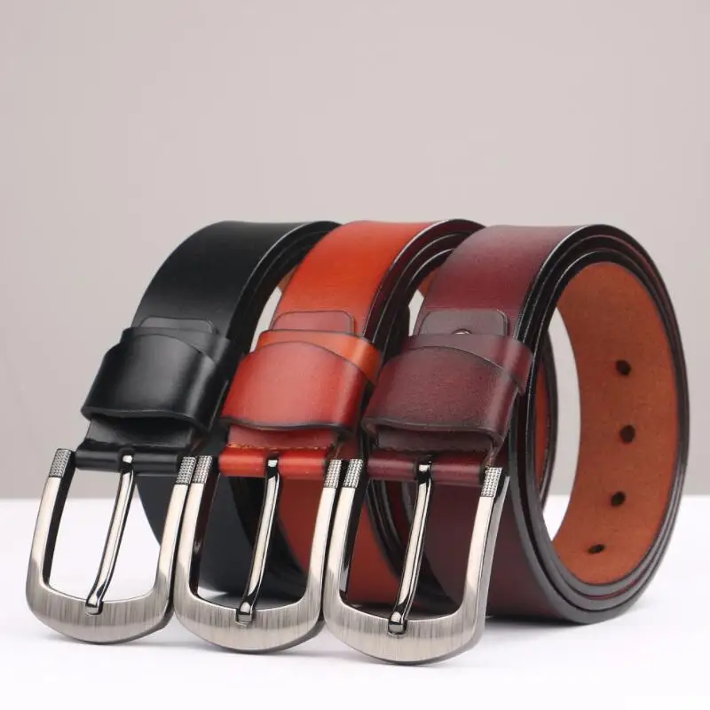 

Men's Genuine Leather Dress Belt cow genuine leather luxury strap male belts for men new fashion classice vintage pin buckle gh1