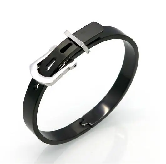 GNAYY Jewelry Free Shippping Men Women Gifts  Stainless Steel Black belt fastener cuff bangle Fashion bracelet Summer Jewelry