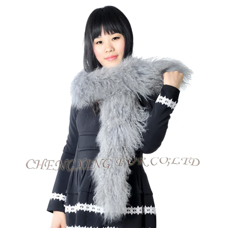 

CX-S-02M Hot Selling Real Mongolian Sheep Fur Fashion Lady Scarf