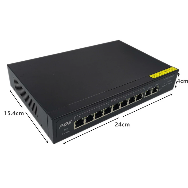 10 port gigabit unmanaged poe switch 8*10/100 mbps POE poort; 2*10/100/1000 mbps UP Link poort; NVR poort 280 M poe switch