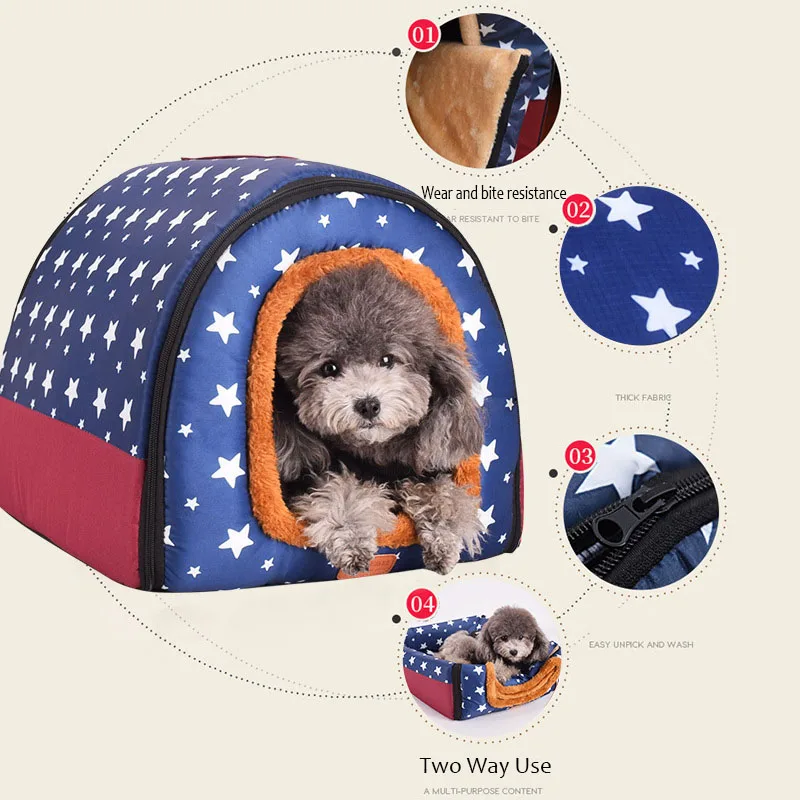 New Warm Dog House Comfortable Print Stars Kennel Mat For Pet Puppy Top Quality Foldable Cat Sleeping Bed cama para cachorro