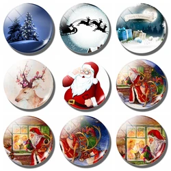 Elk and Santa Claus Glass Refrigerator Magnets  Cartoon Deer Fridge Stickers  Cute Home Decoration  Christmas Gift  30 MM