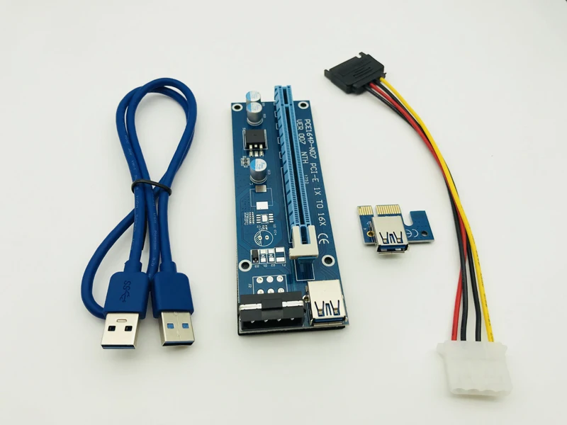 50PCS VER 007 60CM USB 3.0 Cable PCI-E Riser Card PCI Express 1x to 16x Slot Extender SATA to 4Pin Power Cord for BTC LTC Mining