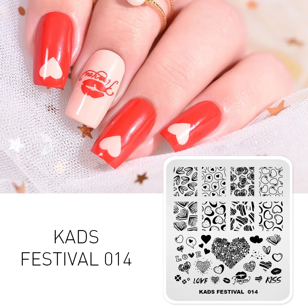 KADS stemple do paznokci Nail artystyczny design Beauty wzór w kształcie serca płytka do stemplowania lakier do samodzielnego malowania paznokci tłoczenie szablon do manicure do paznokci