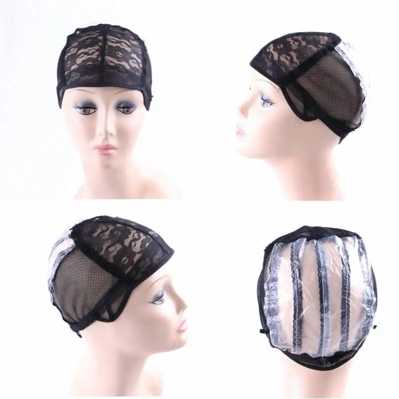 

Stock in 10 pcs/lot Black color lace wig caps hairnets for making wigs With Adjustable Stretch Lace Strap glueless wig caps