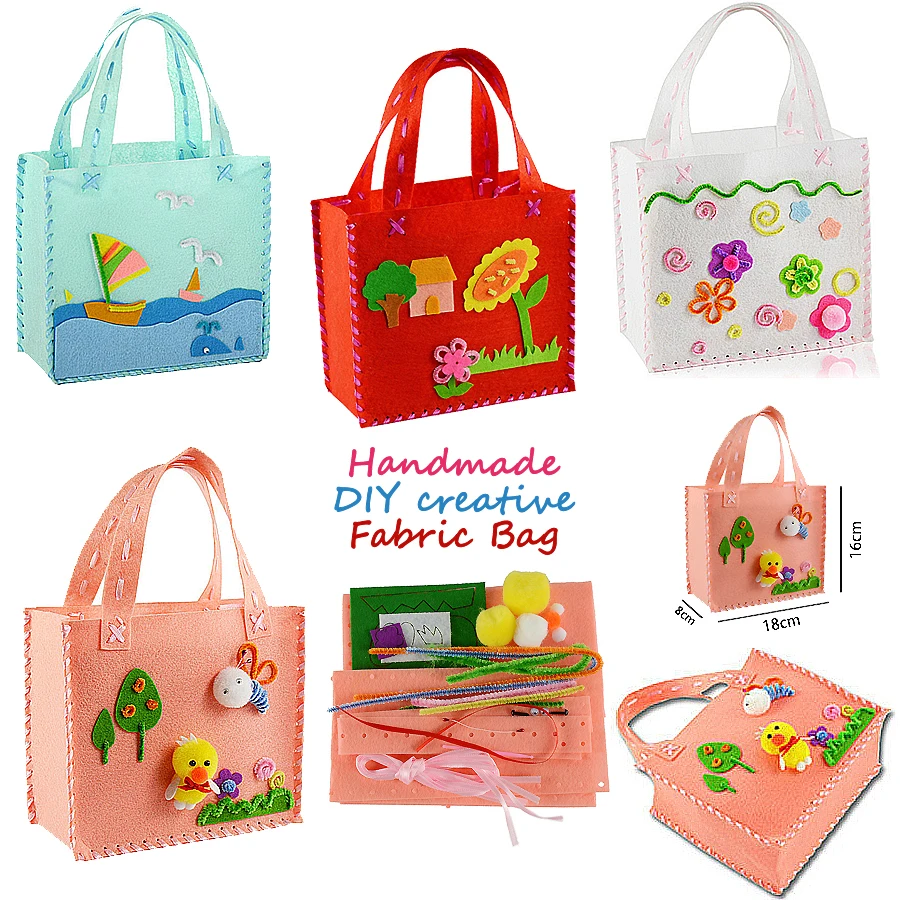 Primeira costura Non-Woven Felt Fabric Cloth Kit, Assorted Design, Padrão Bag, bolsa, arte & ofícios, brinquedo educativo para Kid, DIY