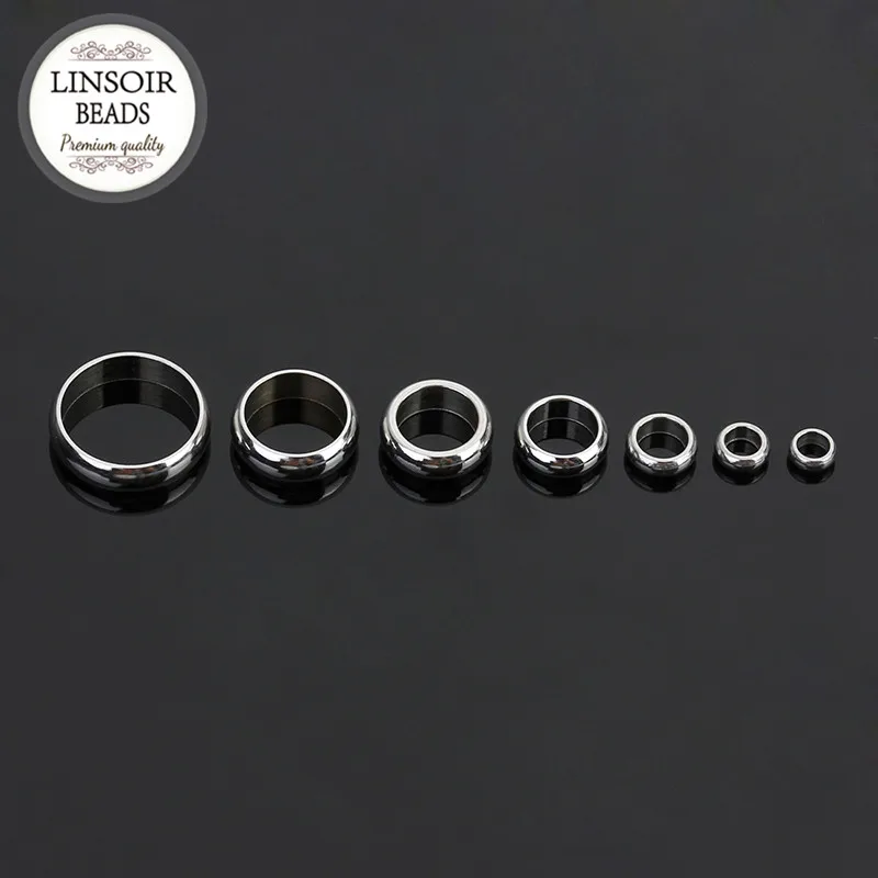 LINSOIR 50pcs/lot Stainless Steel Big Large Hole Beads charm Bracelet Hole 3 4 5 6 8 mm Spacer Beads For DIY Jewelry Making