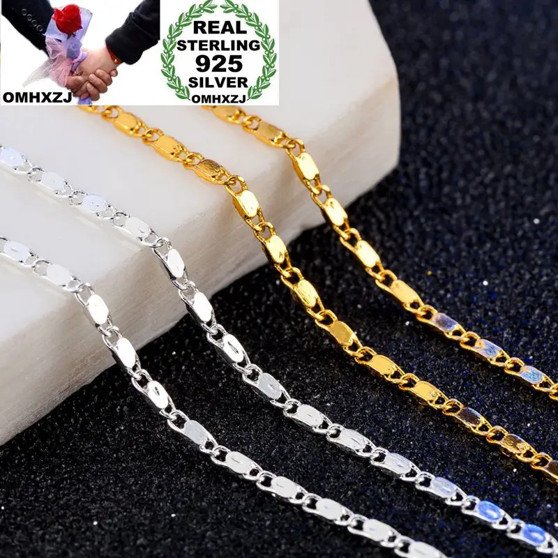 

OMHXZJ Wholesale Personality Fashion OL Woman Girl Party Gift 2MM Flat Chain 925 Sterling Silver 18KT Gold Chain Necklace NC177