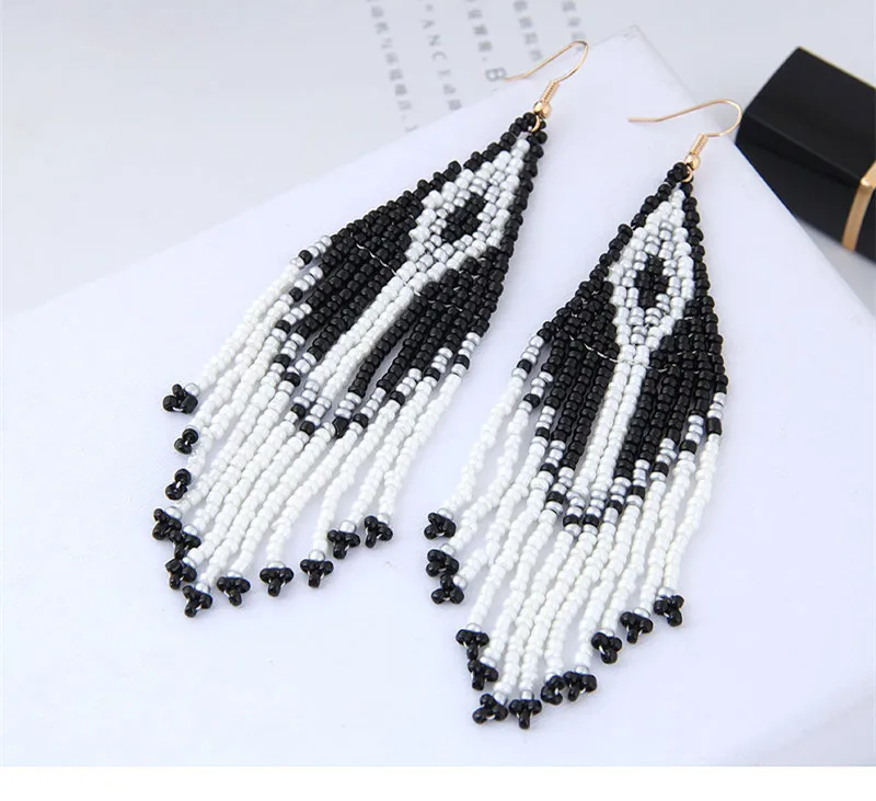 VWKTUUN Bohemian Handmade Beaded Long Tassel Earrings For Women Multicolor Beads Earing Statement Dangle Earrings Ethnic Jewelry