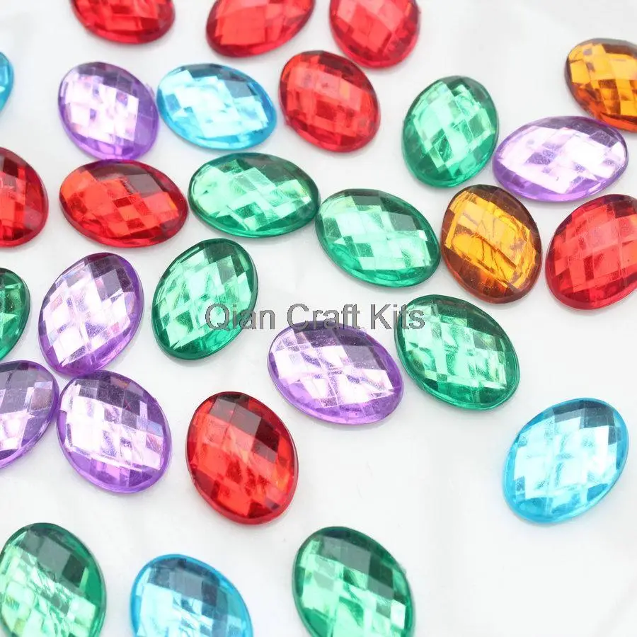 300pcs mixed colors Flat Back Oval shiny faceted Acrylic Rhinestones Gems 18mm*13mm