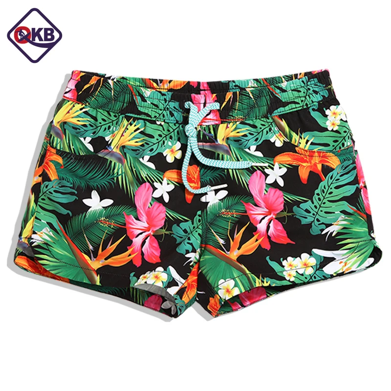 QIKERBONG Brand Lady Casual Shorts Women  big flower print   Shorts Ladies' Shorts  Quick Drying Fabric