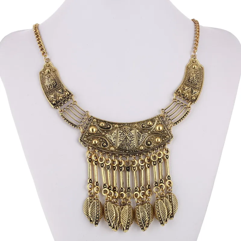 Fashion Choker Colar Vintage Maxi Statement Necklaces & Pendants Boho Leaves Tassel Ethnic Geometric Collier Femme Necklace