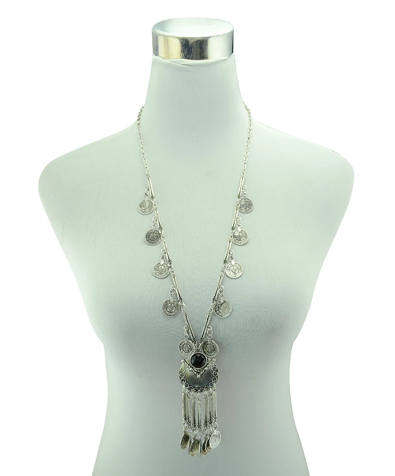 Türkei Bohemian Schwarz Blau Stein Ethnische Münze Quaste Halskette Türkische Gypsy Boho Strand Halsband Lätzchen Indien Halskette für Frauen Party – Detail 2