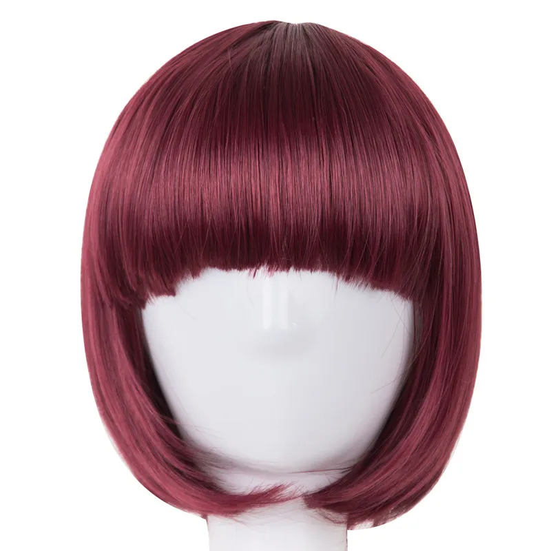 Short Hair Fei-Show Synthetic Heat Resistant Fiber Black Bob Wig With Flat Bangs Modern Show Cosplay Halloween Carnival Wigs - Image 6