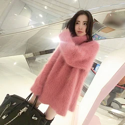 A new large in the long hair female mink cashmere sweater loose thickened sleeve head tide a1001