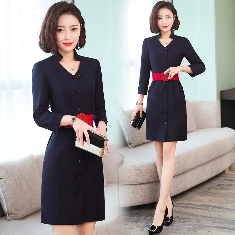 Uniform Flight Attendant Office Dresses Ladies 2019 Hostess Dress Beautician Uniforms Dresses Flight Attendant Uniform DD2099