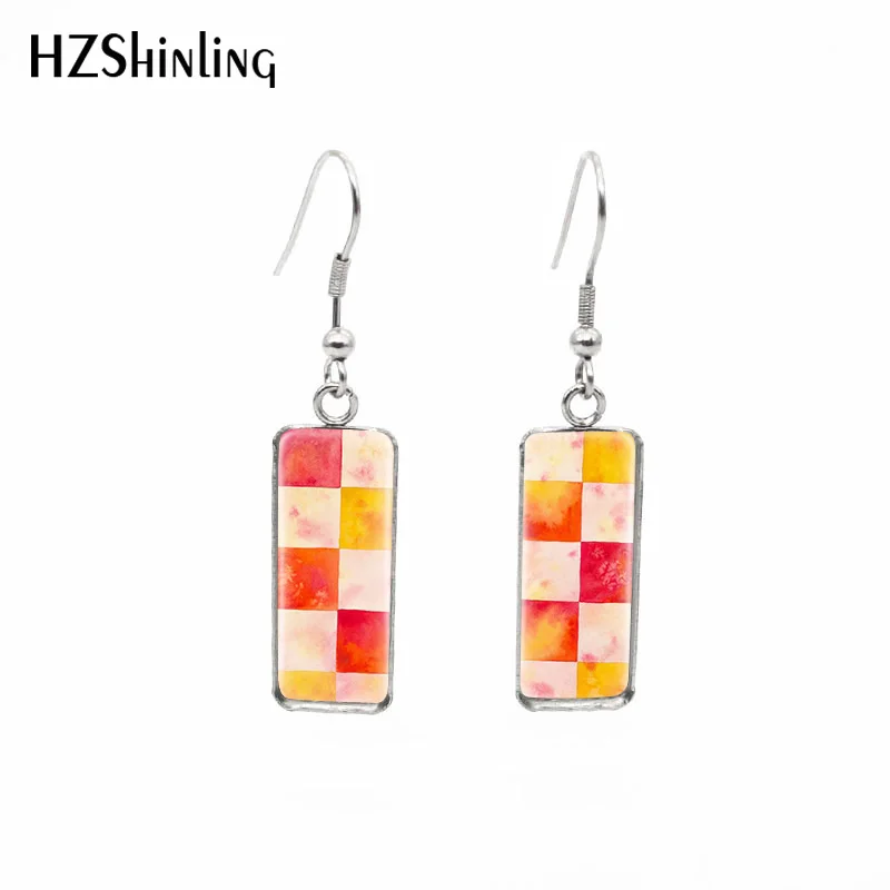 2019 New Color Checkerboard Rectangular Earring Checker Boards Fish Hook Earring Handmade Glass Dome Jewelry