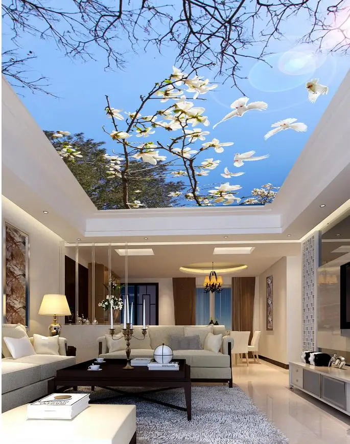 

White flowers sunshine ceiling 3d wallpaper modern for living room murals ceilings 3d mural paintings