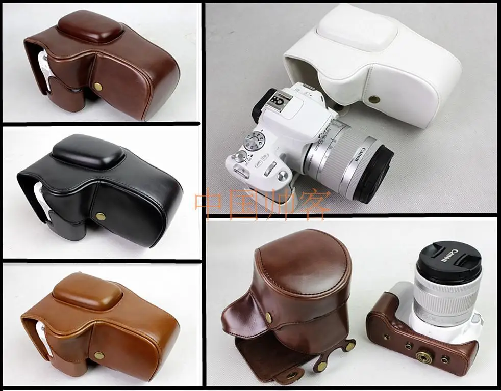 New Pu Leather Camera Video Case Bag Cover For Canon 200D Camera With Strap Black brown coffee