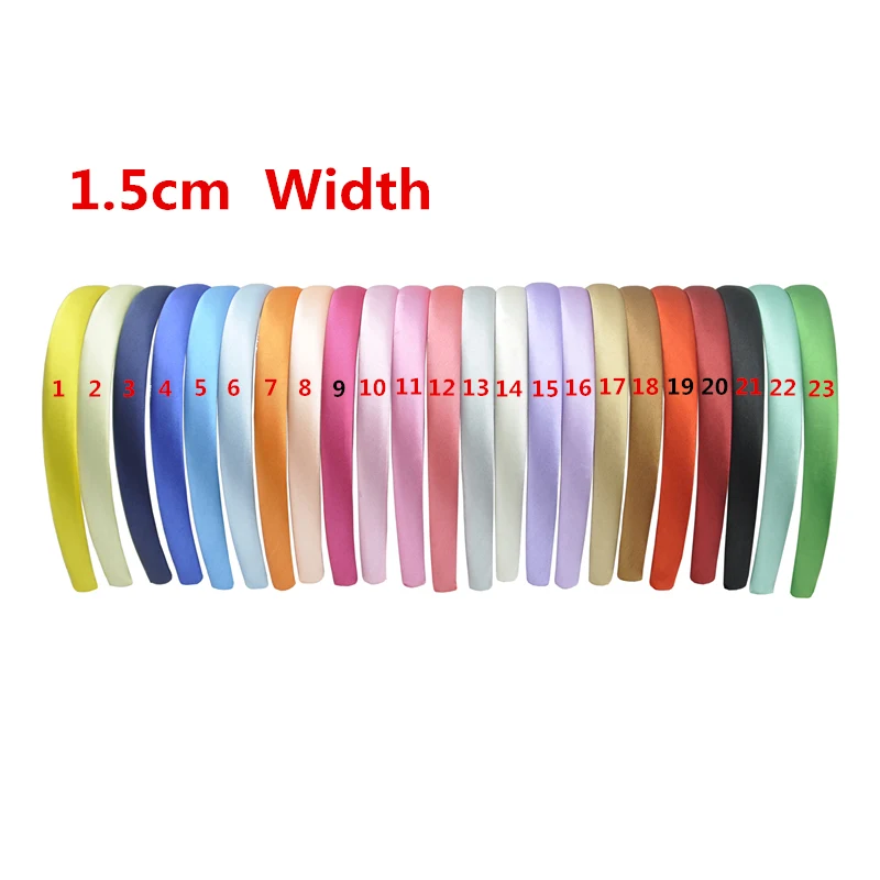 24Pcs/Lot 15mm 24 Colors Satin Fabric Covered Resin Hairband Wholesale Adult Kids Headband Girls DIY Hair Loop Hair Accessories