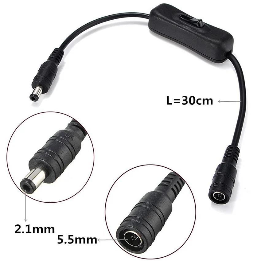 Interruttore in linea 304 luce Cavo di alimentazione ON OFF 5,5x2,1mm DC 12V Jack maschio Connettore femmina for striscia luminosa a LED