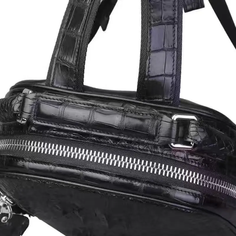 Luxury Alligator Skin กระเป๋าธุรกิจผู้ชายสีดําจระเข้แท้กระเป๋าเอกสารกระเป๋าแล็ปท็อปสําหรับนักธุรกิจกระเป๋าเป้สะพายหลัง