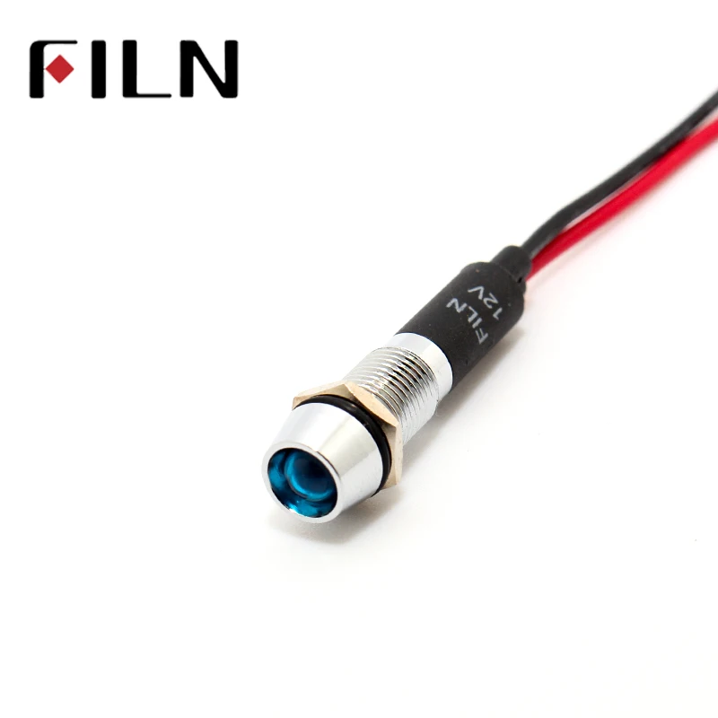 FILN FL1M-8CW-1-Luz led indicadora de señal de metal, lámpara con cable de 20cm, 8mm, rojo, amarillo, azul, verde, blanco, 12v, 220v