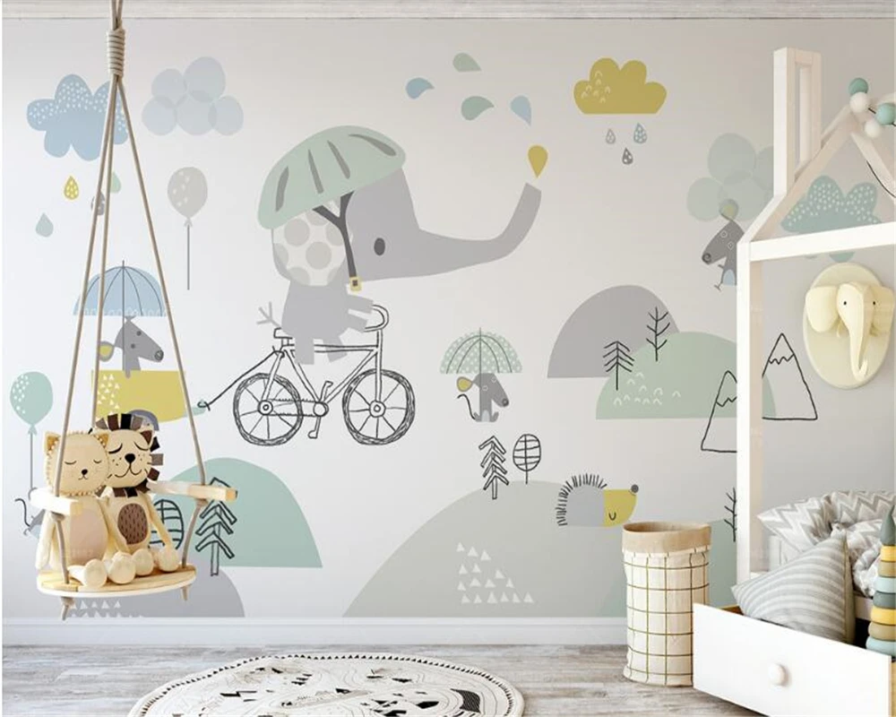 beibehang Classic Stereo Modern Character Wall paper Elephant Riding Cute Hamster White Cloud Children Background 3d wallpaper