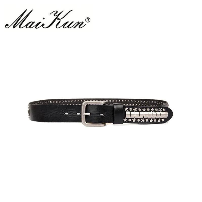 Studded Belts for Women Punk Rock Black Genuine Leather Studded Belts Men Belt Stud Silver Rivet