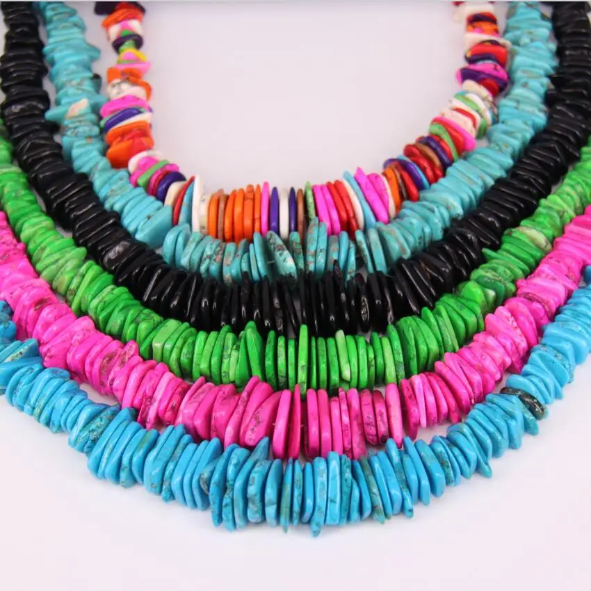 Approx 130pcs,Mixed Colors,Natural Magnesite Freeform Heishi Beads,Drilled Graduated Slab Disc Spacer Howlite Pendant