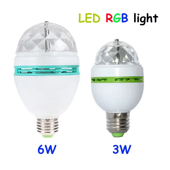 

3W/6W E27 LED clear RGB stage light colorful bulb AC85-265V Auto Rotating light for KTV,Bar.Dancing hall