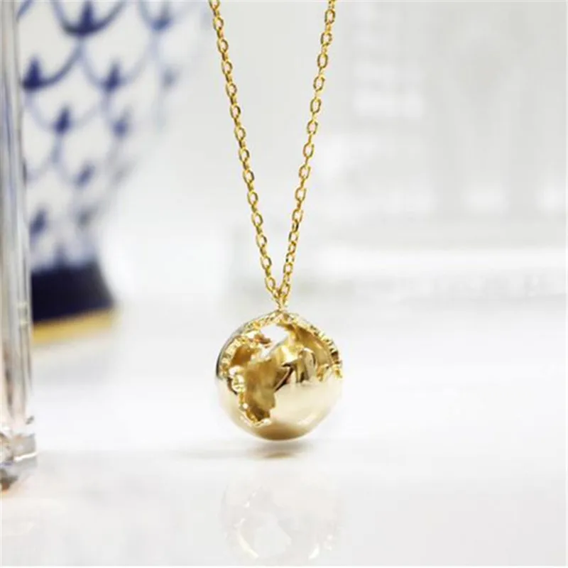 3D Earth Necklace For Women Men Stainless Steel World Planet Pendnets Necklaces Gold  Color Jewelry Journey Map Choker BFF