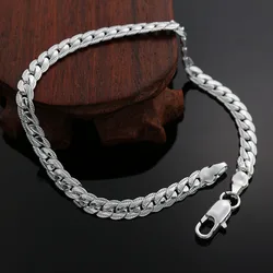 High quality fashion silver gold color bracelet men 5MM flat sideways chain hot sales jewelry wedding best gifts H199