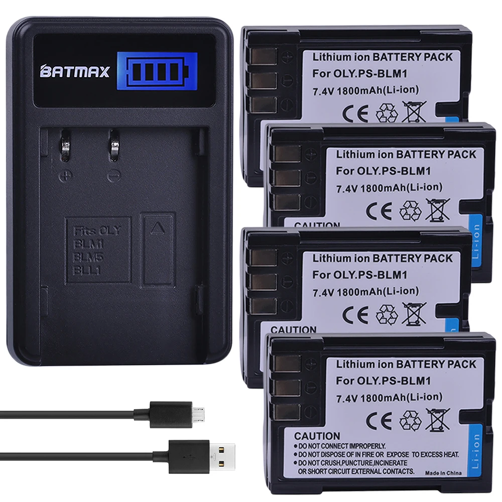 

4Pcs PS-BLM1 BLM-1 BLM-01 PSBLM1 BLM1 Rechargeable Battery+USB Dual Charger for Olympus E-300 E-330 E-500 E-510 C-5060