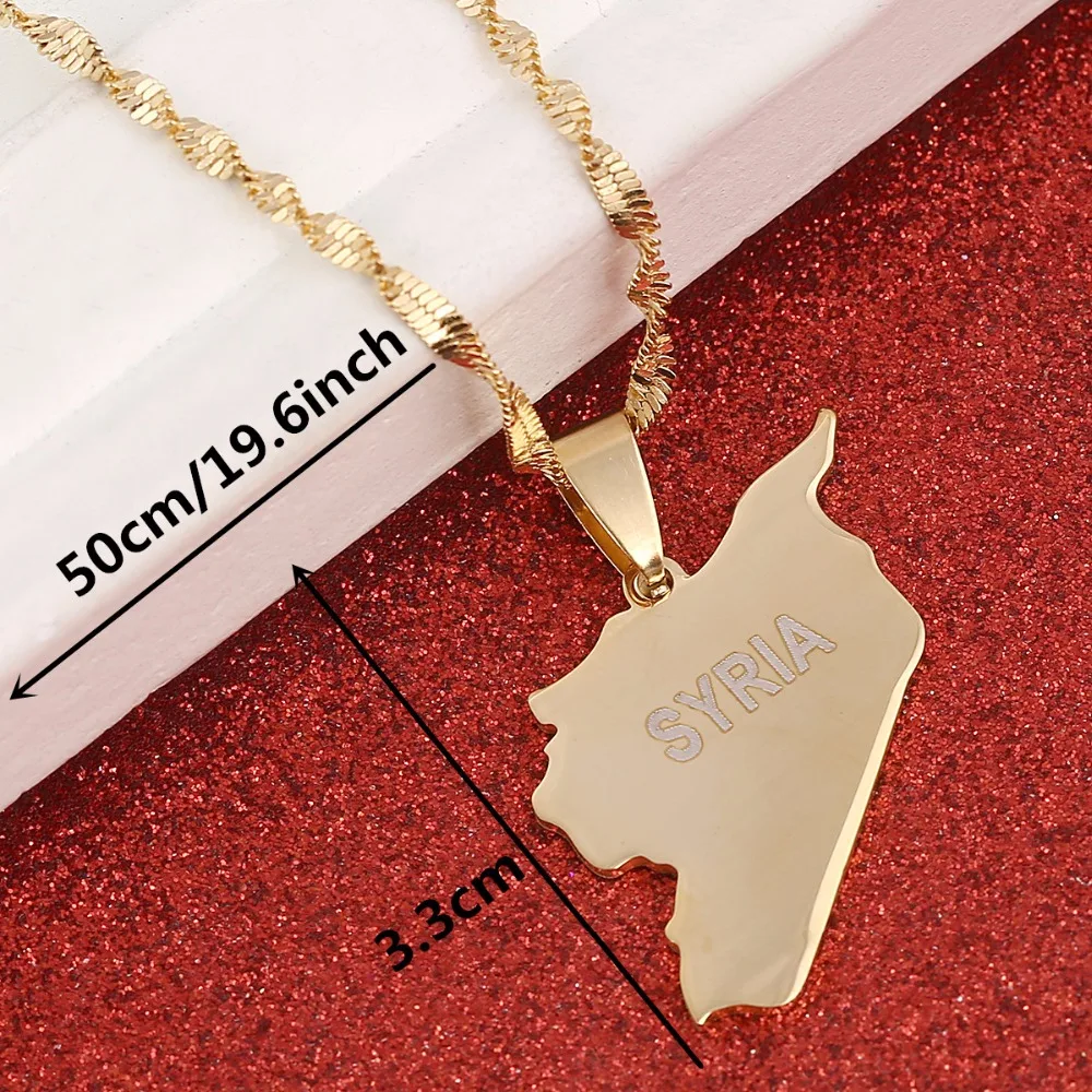 Syria Map Necklaces Gold Color Charms Pendant Necklaces Syrians Middle East Jewelry