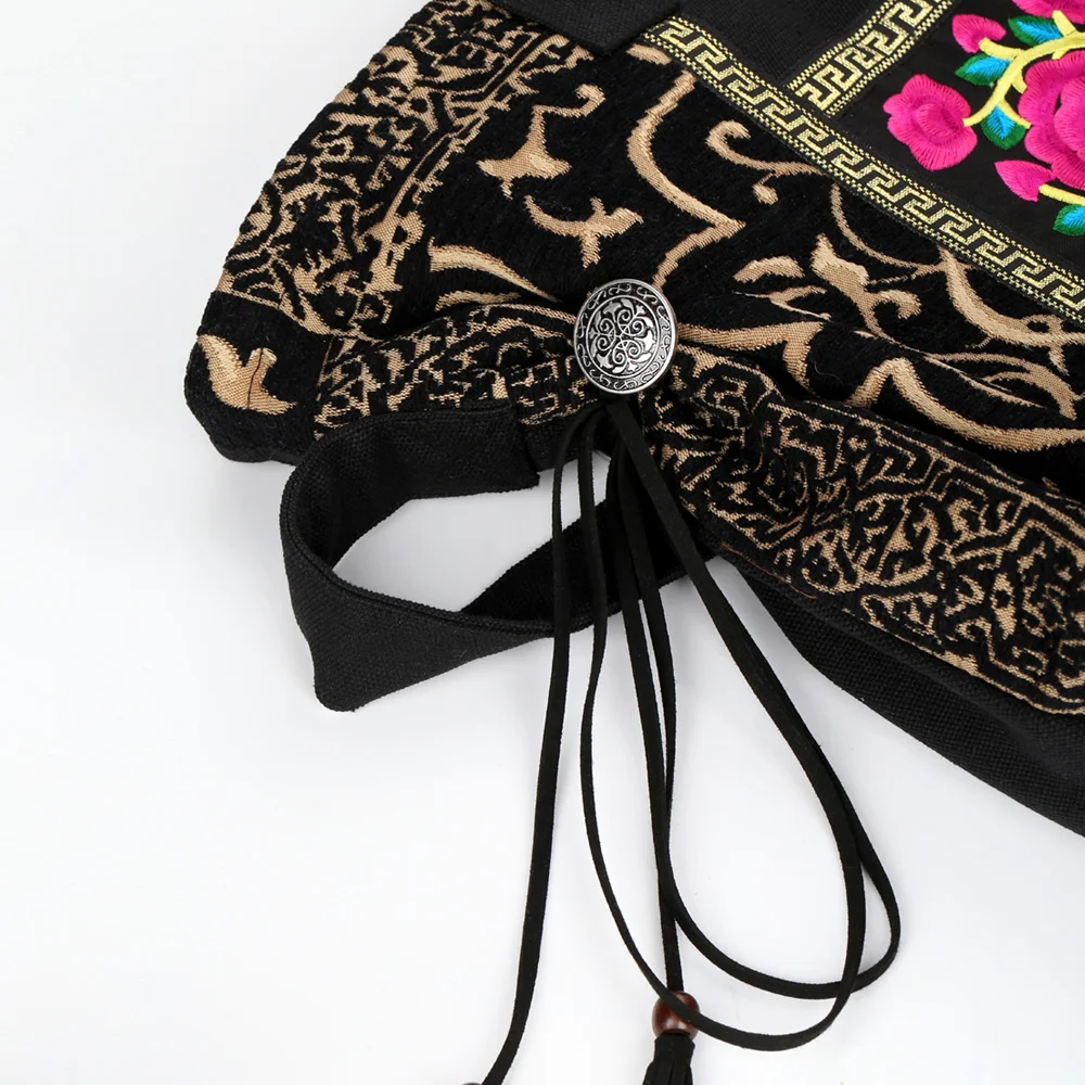 HOT Embroidery Ethnic bags for women Black Canvas bag Vintage fashion Cross bag Classic tote bags