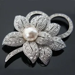 Retail!!High Quality Vintage Style Clear Austria Crystals Imitation Pearl Big Bow Brooch Wedding Accessories