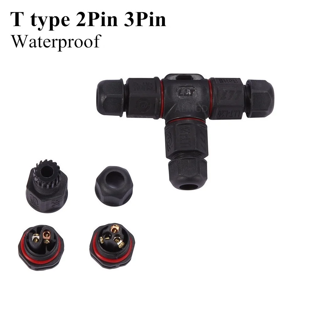 IP68 Waterproof Cable Connector 2 Pin 3 Pin Electrical Terminal Wire Connector Screw and Soldering Pin Connector for LED Light