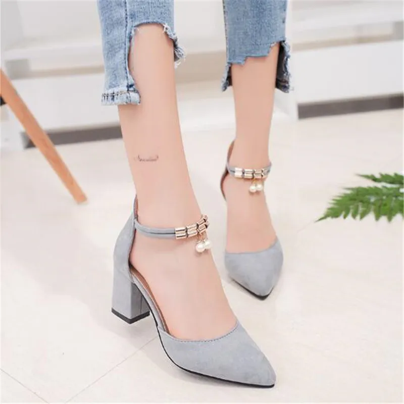 HOT Dress Shoes High Heels Boat Shoes Wedding Shoes tenis feminino Summer Women Shoes Pointed Toe Pumps Side with Pearl 7.5CM