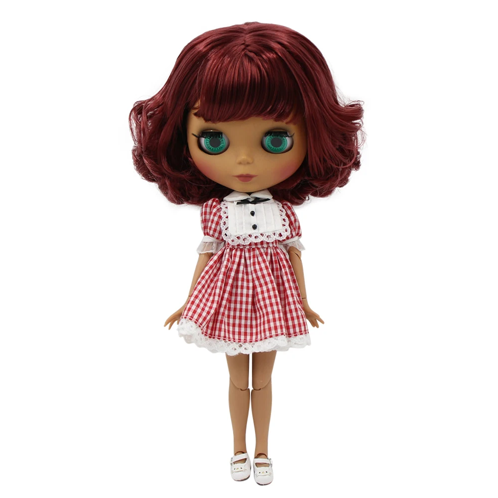 ICY DBS Blyth doll 1/6 bjd Black Matte face Joint body Wine Red hair. No.BL12532