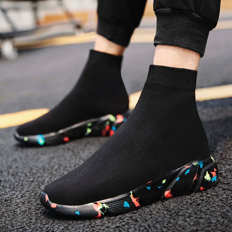 MWY Breathable Elastic Fabric Socks Casual Shoes Plus Velvet Vulcanized Sneakers Schoenen Mannen High Top Outdoor Walking Shoes