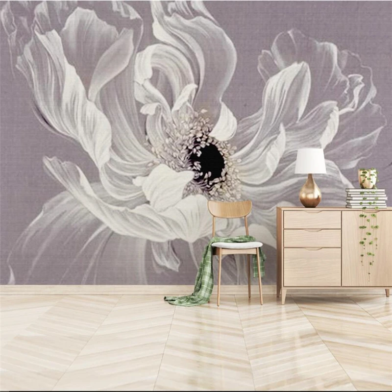 wellyu New hand-painted flowers aesthetic oil painting simple Scandinavian TV wall custom large mural wallpaper