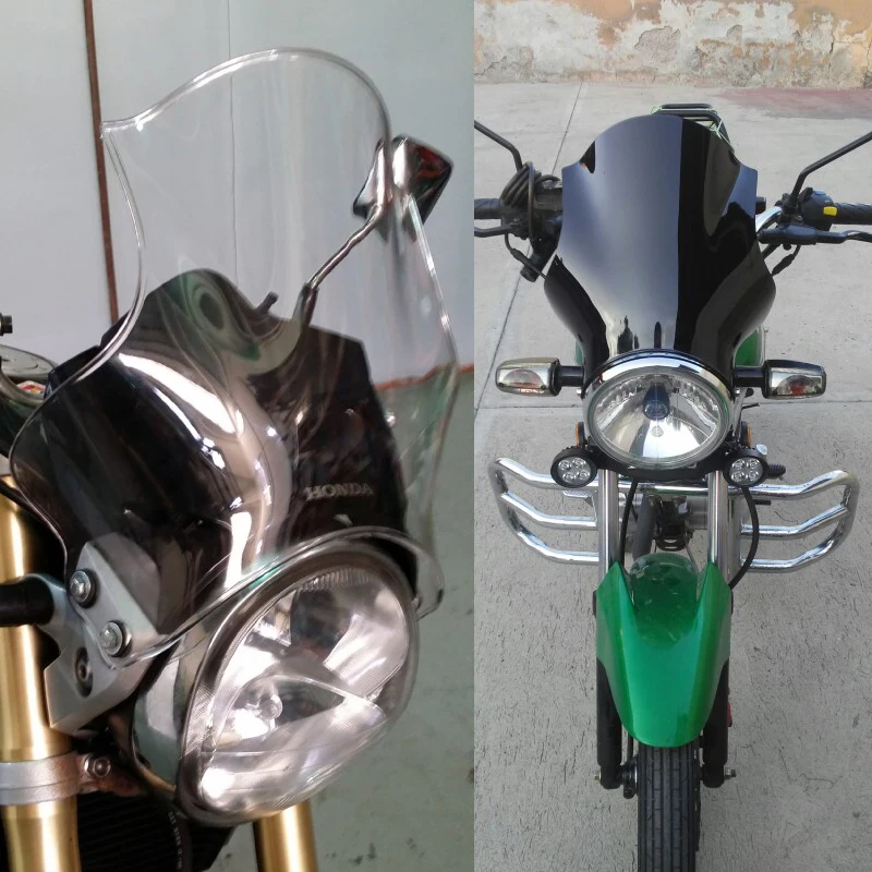 Universal Motorcycle Windshield Windscreen Round Lights Street Bike Glass As For Honda Yamaha Kawasaki Suzuki Smoke Iridium