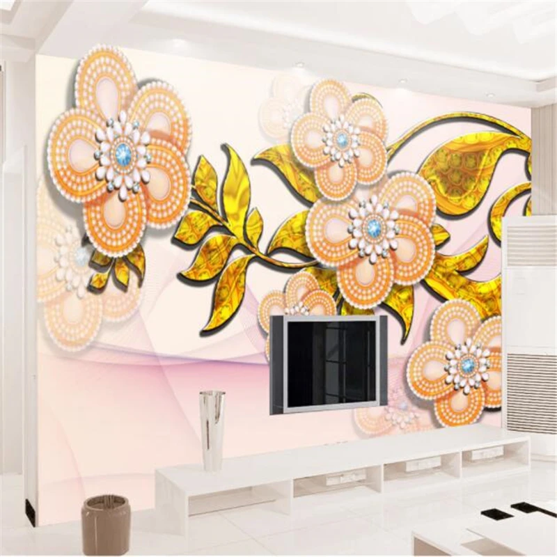 

wellyu papel de parede Custom wallpaper Jane European fresh hand-painted jewelry flower living room TV background wall