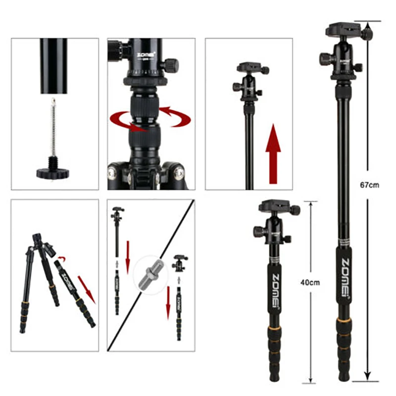 Lightweight Portable Q666 Professional Travel Camera Tripod tripode aluminum tripod Head Monopod for digital DSLR camera