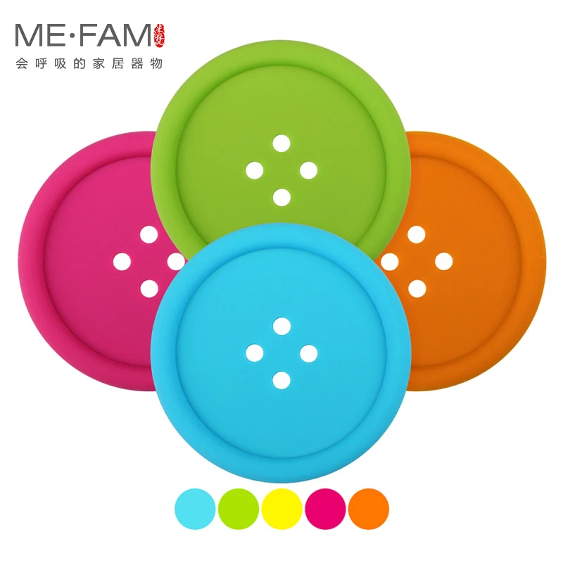 ME.FAM 1 Pieces 8.8cm Round Button Silicone Cup Mat Heat Insulation Pad Non-slip Coasters For Cafe Kitchen Restaurant Office Bar