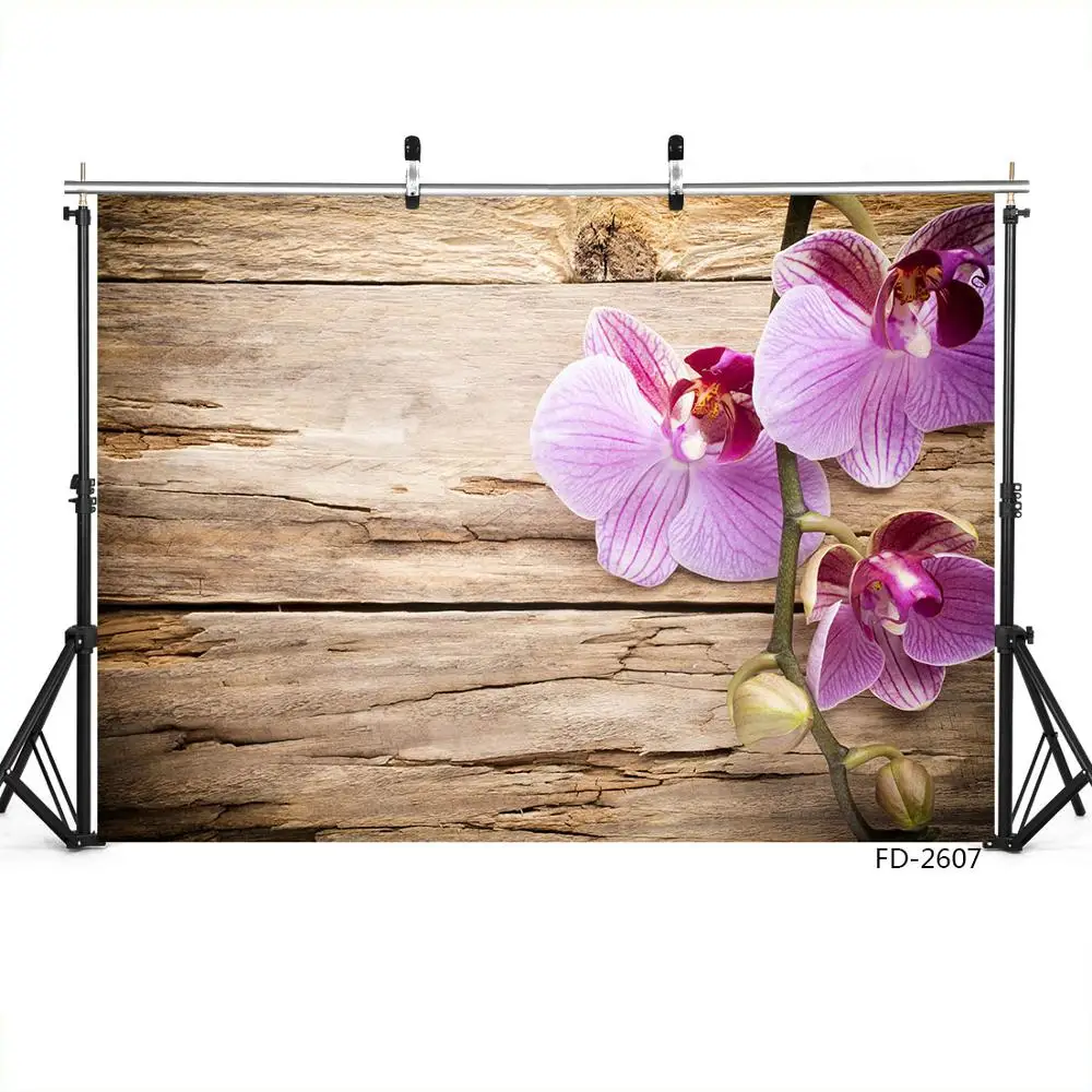 Butterfly Orchid Wooden Wall Photographic Backgrounds Vinyl Cloth Photo Shootings Backdrops for Baby Children Wedding Photophone