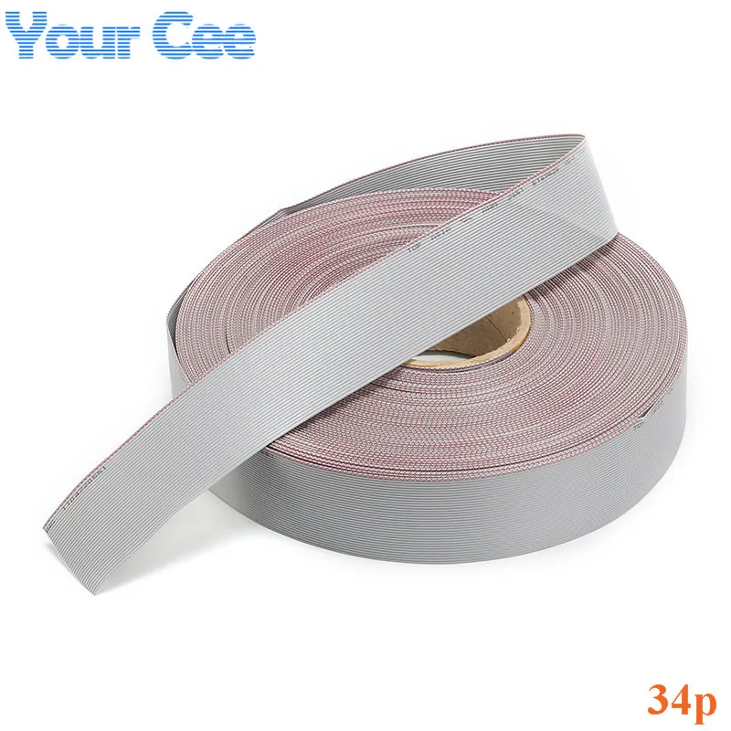 1.27mm Spacing Pitch 34 Pin 34P Grey Gray Flat Ribbon Data Cable Wire Connector AWG28 300V Insulation: 9mils 34 Way