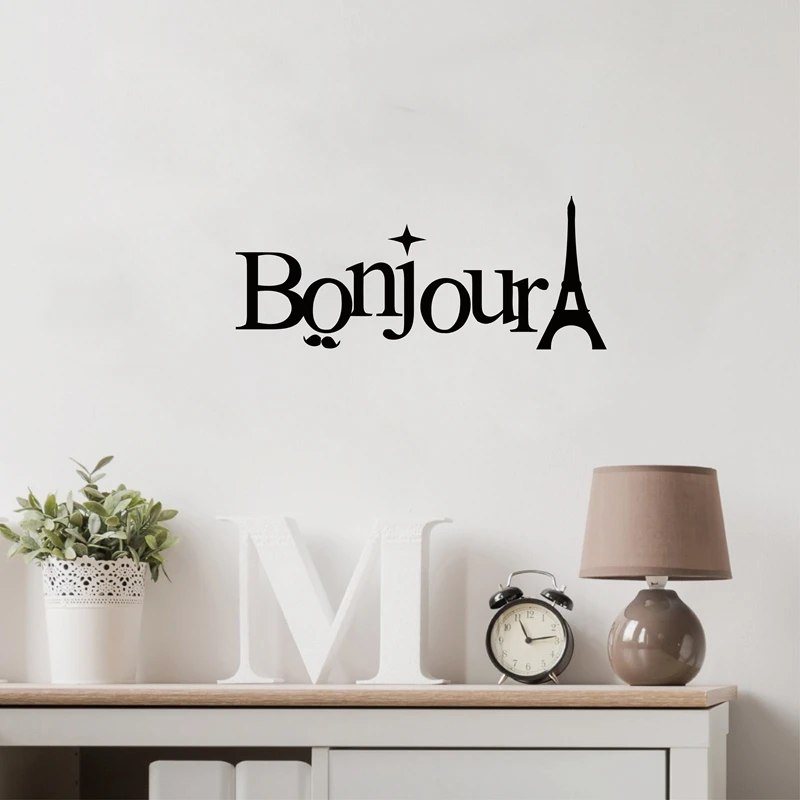 BonJour Eiffel Tower salle de bain wall art stickers French language decorative wall decals