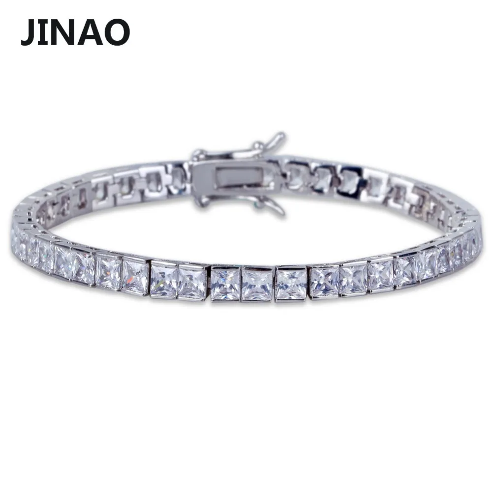 JINAO 1 Row 6mm Hip Hop Bracelet Gold Color Plated Micro Pave AAA Cubic Zirconia Iced Out Bling Box Chain Bracelet Men\'s Gift